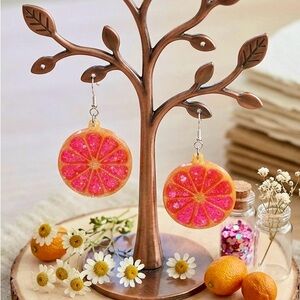 🍊 Pink Grapefruit Citrus Burst Dangles
